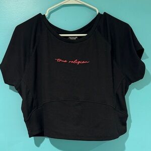 True Religion Black Crop Top with Pink Detail